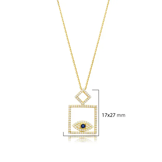 Square Evil Eye Sapphire CZ Sterling Silver Necklace