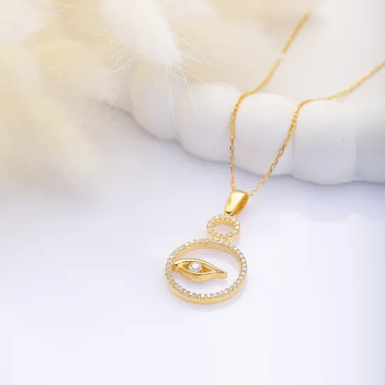 Square Evil Eye Sapphire CZ Sterling Silver Necklace