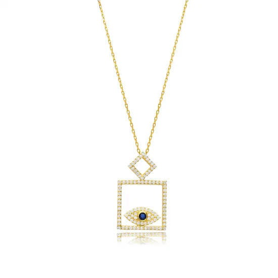 Square Evil Eye Sapphire CZ Sterling Silver Necklace
