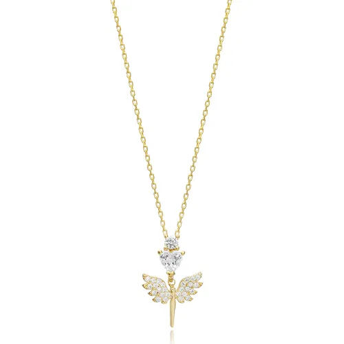 CZ Angel Wing Design Silver Necklace