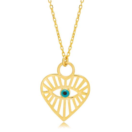 Heart Shape Pattern Evil Eye Sterling Silver Necklace - Sade 925 Silver Jewelry