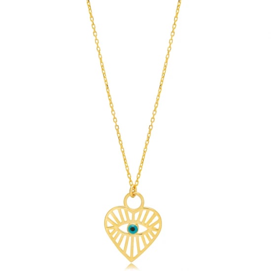 Heart Shape Pattern Evil Eye Sterling Silver Necklace - Sade 925 Silver Jewelry