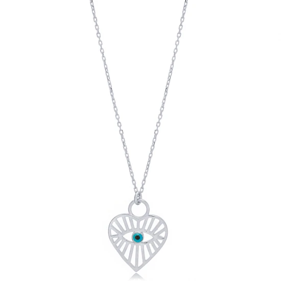 Heart Shape Pattern Evil Eye Sterling Silver Necklace - Sade 925 Silver Jewelry