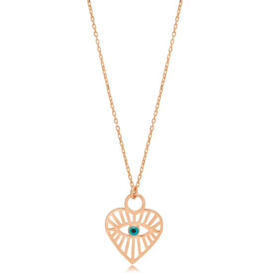 Heart Shape Pattern Evil Eye Sterling Silver Necklace - Sade 925 Silver Jewelry