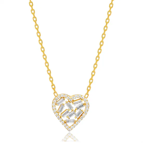 Heart Baguette CZ 925 Sterling Silver Necklace