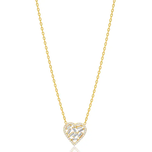Heart Baguette Zircon Stone Charm Necklace