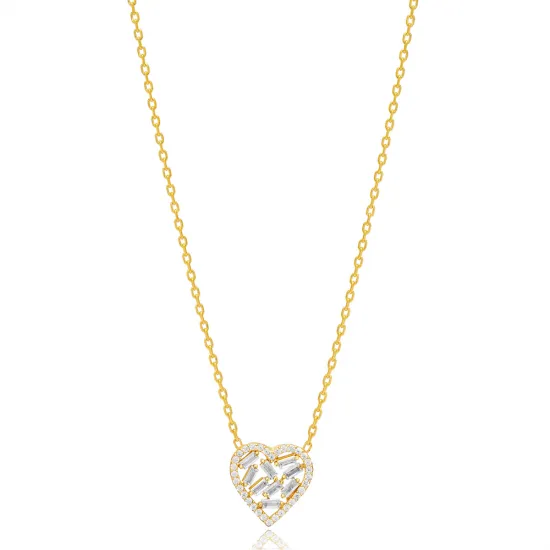 Heart Baguette CZ 925 Sterling Silver Necklace