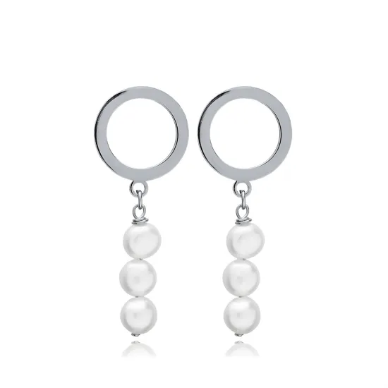 Triple Pearl Hollow Silver Stud Earrings Triple Pearl Hollow Silver Stud Earrings