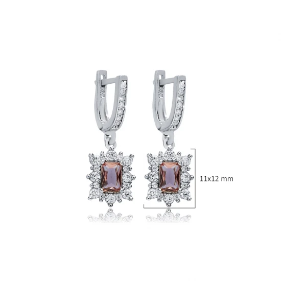 Rectangle Zultanite CZ Dangle Sterling Silver Earrings - Sade 925 Silver Jewelry