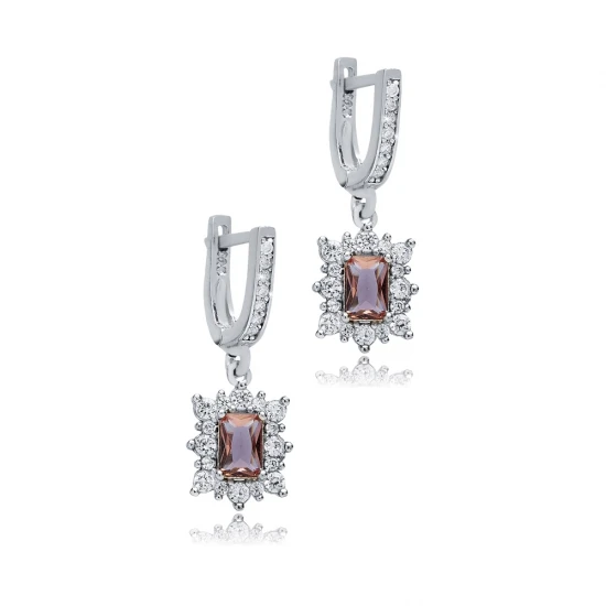 Rectangle Zultanite CZ Dangle Sterling Silver Earrings - Sade 925 Silver Jewelry