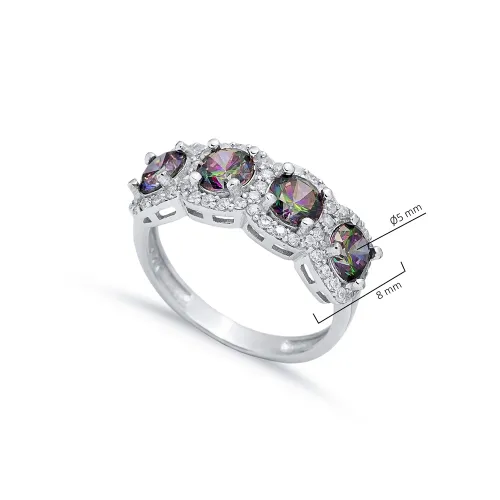 Mystic Topaz CZ Five Round 925 Sterling Silver Ring