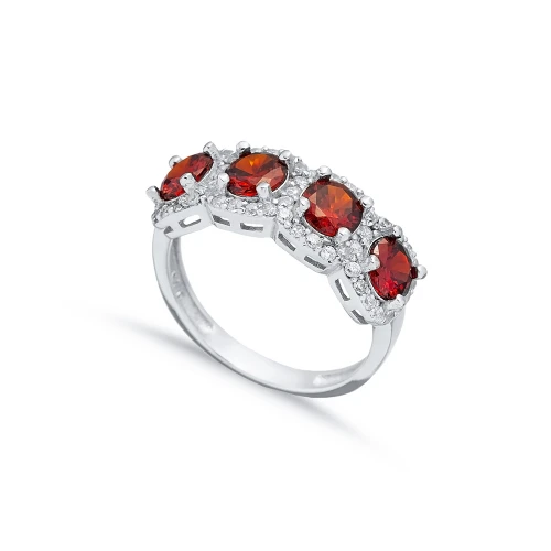Garnet CZ Five Round 925 Sterling Silver Ring