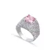 Silver Cluster Ring CZ Pink Quartz Square Stones
