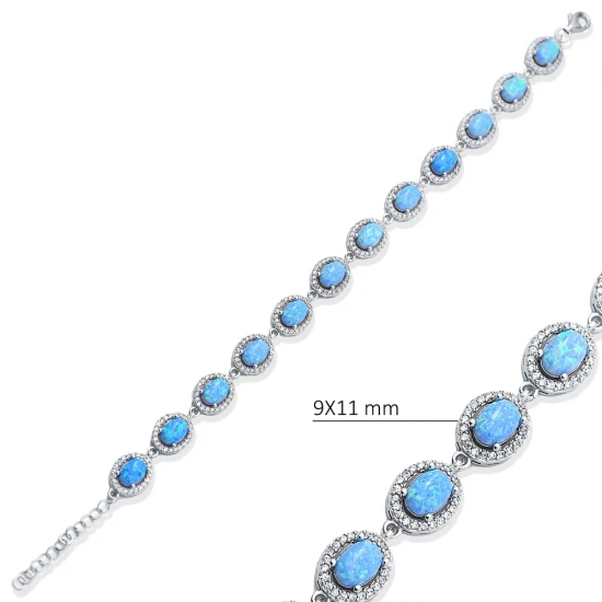 Opal Oval Shape CZ Cluster 925 Sterling Silver Bracelet Opal Oval Shape CZ Cluster 925 Sterling Silver Bracelet