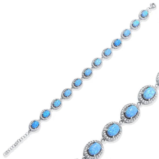 Opal Oval Shape CZ Cluster 925 Sterling Silver Bracelet Opal Oval Shape CZ Cluster 925 Sterling Silver Bracelet