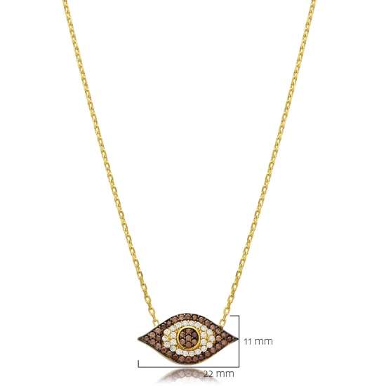 Turkish Brown Eye 925 Sterling Silver Necklace Turkish Brown Eye 925 Sterling Silver Necklace