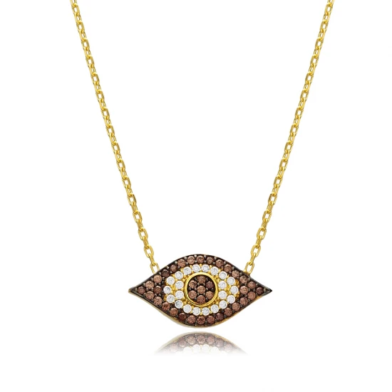 Turkish Brown Eye 925 Sterling Silver Necklace Turkish Brown Eye 925 Sterling Silver Necklace