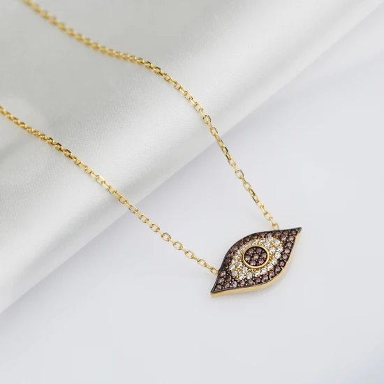 Turkish Brown Eye 925 Sterling Silver Necklace Turkish Brown Eye 925 Sterling Silver Necklace