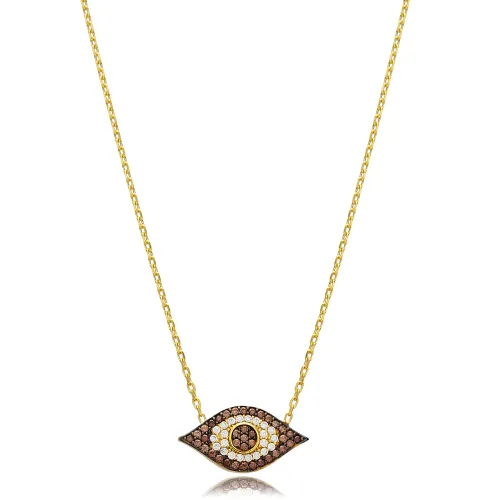 Turkish Brown Eye 925 Sterling Silver Necklace