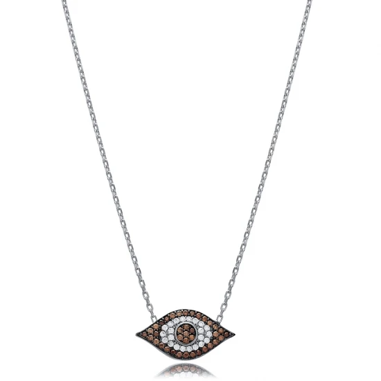 Turkish Brown Eye 925 Sterling Silver Necklace Turkish Brown Eye 925 Sterling Silver Necklace