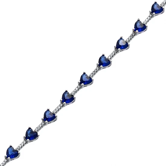 Sapphire CZ Heart Stony Cluster 925 Silver Bracelet Sapphire CZ Heart Stony Cluster 925 Silver Bracelet