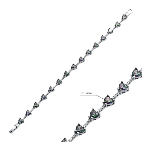Cluster Mystic Topaz CZ Heart Shape 925 Silver Bracelet