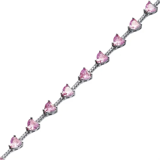 Pink Quartz Bracelet CZ Heart Shape Pink Quartz Bracelet CZ Heart Shape