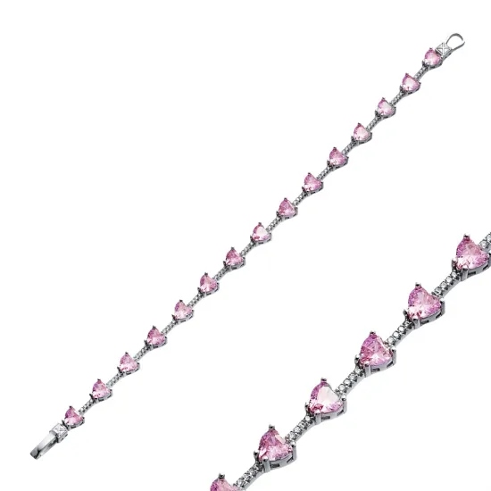 Pink Quartz Bracelet CZ Heart Shape Pink Quartz Bracelet CZ Heart Shape