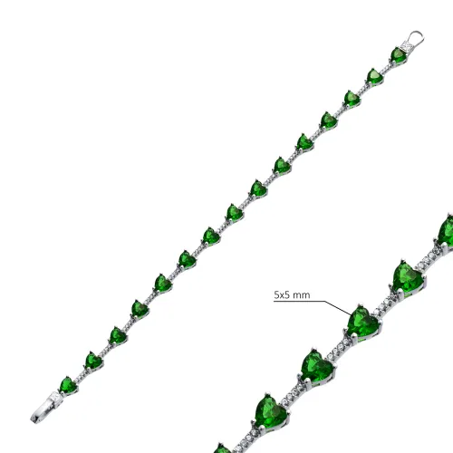 Emerald Heart CZ Cluster 925 Sterling Silver Bracelet