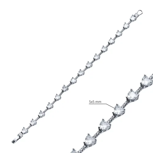 White CZ Heart Cluster 925 Sterling Silver Bracelet