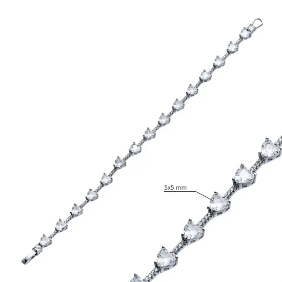 White CZ Stone Heart Cluster Bracelet