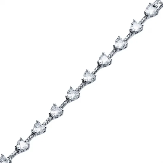 White CZ Stone Heart Cluster Bracelet
