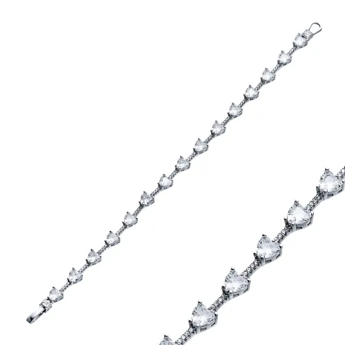 White CZ Heart Cluster 925 Sterling Silver Bracelet