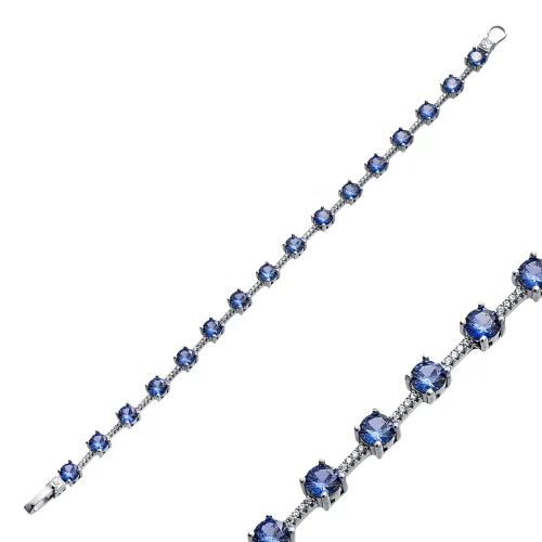 Round Tanzanite CZ Cluster 925 Sterling Silver Bracelet