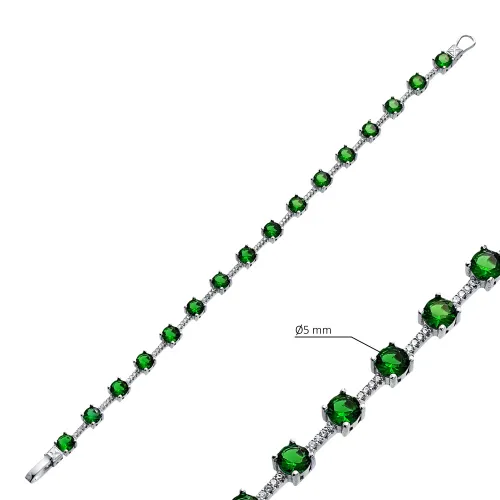 CZ Round Emerald Cluster 925 Sterling Silver Bracelet