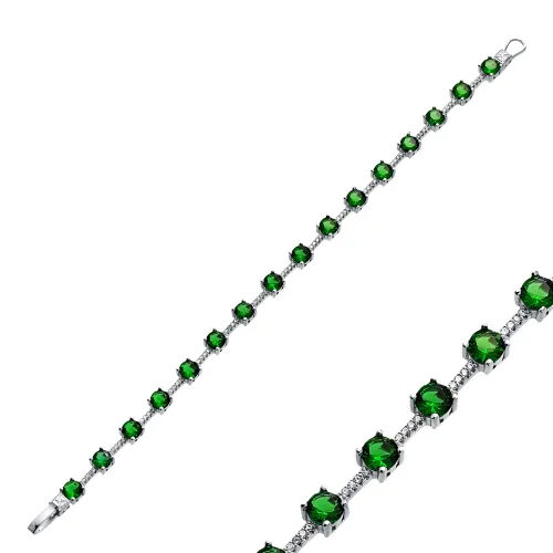CZ Round Emerald Cluster 925 Sterling Silver Bracelet