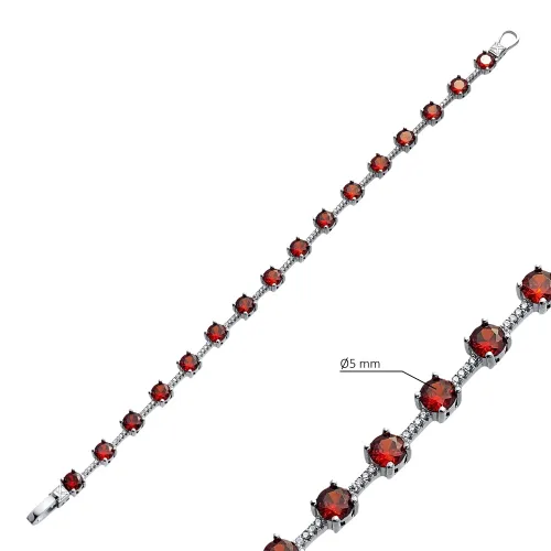 Round Garnet CZ Cluster 925 Sterling Silver Bracelet