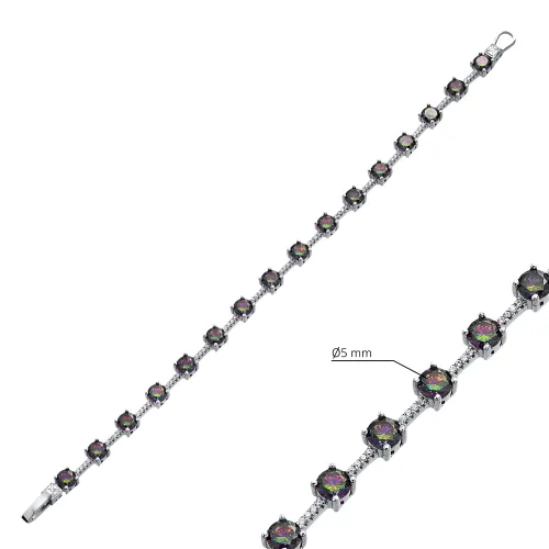Mystic Topaz Cluster Round CZ Sterling Silver Bracelet