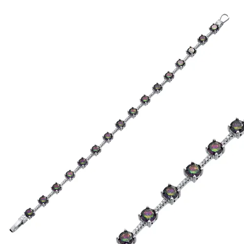 Mystic Topaz Cluster Round CZ Sterling Silver Bracelet