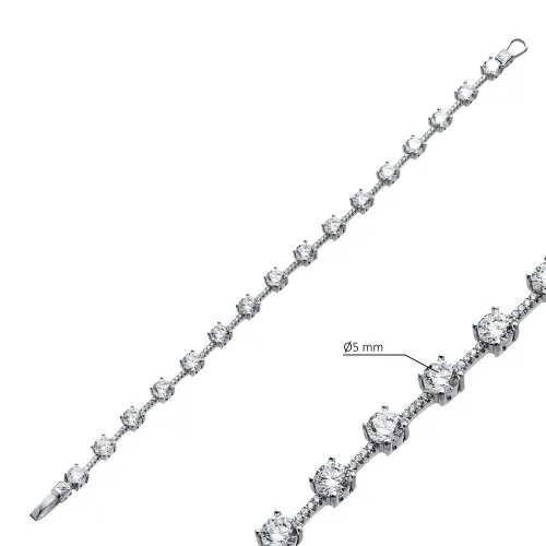 Round CZ Cluster 925 Sterling Silver Bracelet