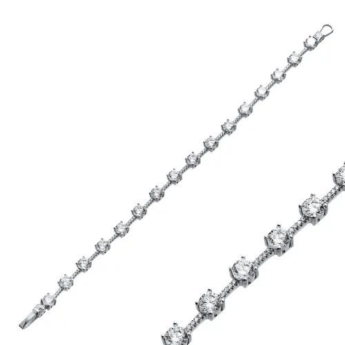 Round CZ Cluster 925 Sterling Silver Bracelet