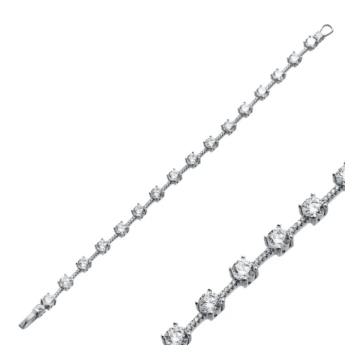 Round CZ Cluster 925 Sterling Silver Bracelet