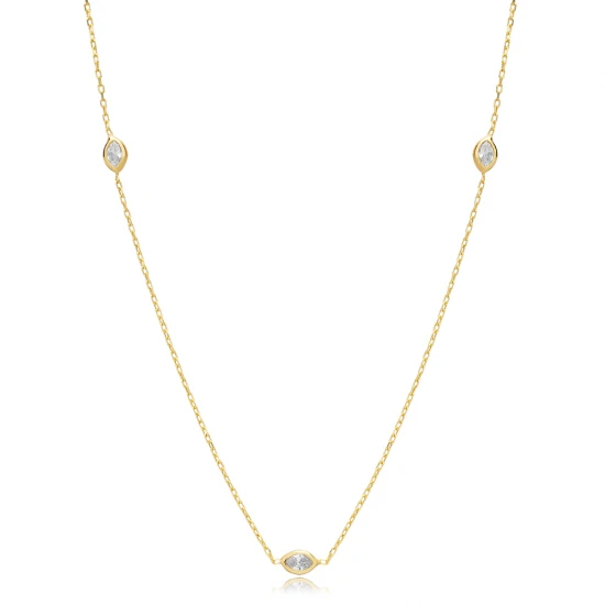 Almond CZ 80 Cm 925 Sterling Silver Necklace | 925 Sterling Silver Wholesale | Sade Silver Almond CZ 80 Cm 925 Sterling Silver Necklace - Sade 925 Silver Jewelry