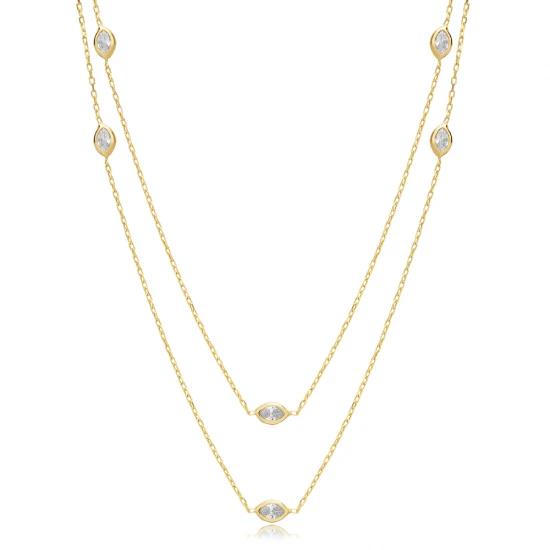 Almond CZ 80 Cm 925 Sterling Silver Necklace | 925 Sterling Silver Wholesale | Sade Silver Almond CZ 80 Cm 925 Sterling Silver Necklace - Sade 925 Silver Jewelry