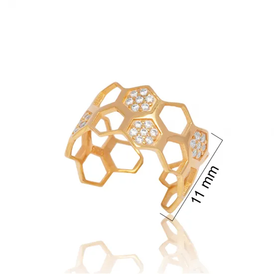 Dainty Hexagon Geometric CZ Adjustable 925 Silver Ring
