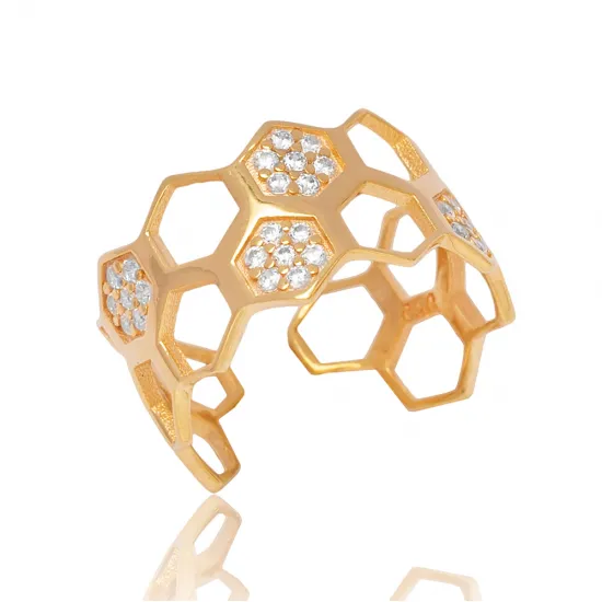 Dainty Hexagon Geometric CZ Adjustable 925 Silver Ring
