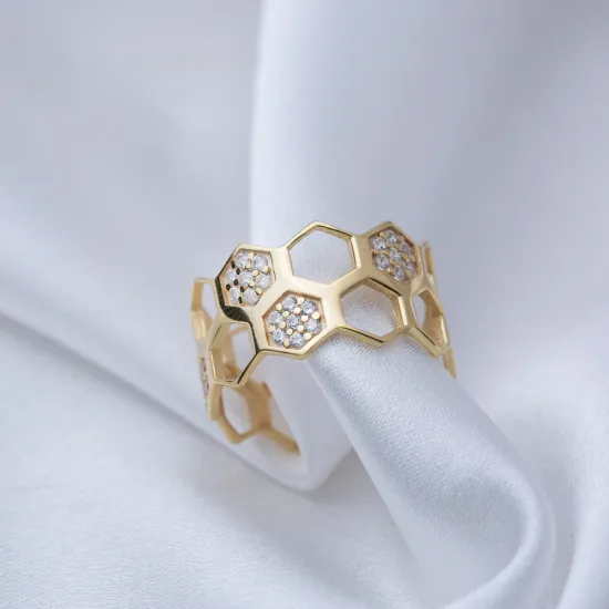 Dainty Hexagon Geometric CZ Adjustable 925 Silver Ring