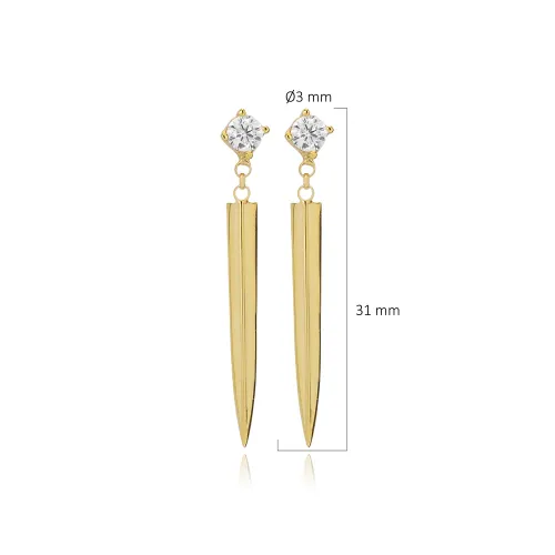 Round CZ Plain Spike925 Long Sterling Silver Earrings Round CZ Plain Spike925 Long Sterling Silver Earrings