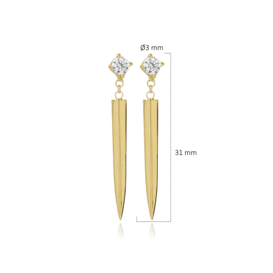 Round CZ Plain Spike925 Long Sterling Silver Earrings Round CZ Plain Spike925 Long Sterling Silver Earrings