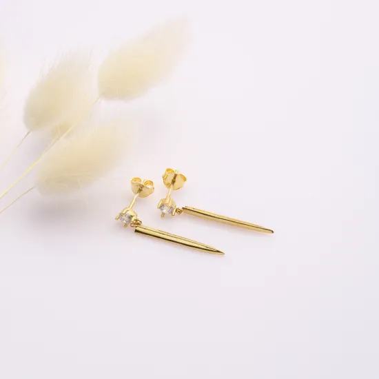 Round CZ Plain Spike925 Long Sterling Silver Earrings Round CZ Plain Spike925 Long Sterling Silver Earrings
